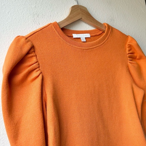 Johnathan Simkhai Orange Recycled Ribbed Puff 3/4 Sleeve Knit Sweater Top Sz S - Picture 3 of 11